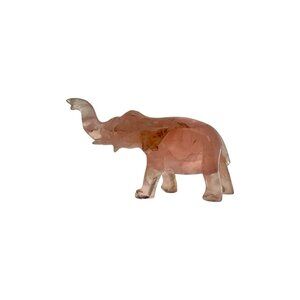 Elephant Figurine Rose Quartz Hand Carved Vintage Oriental Folk Art Gift